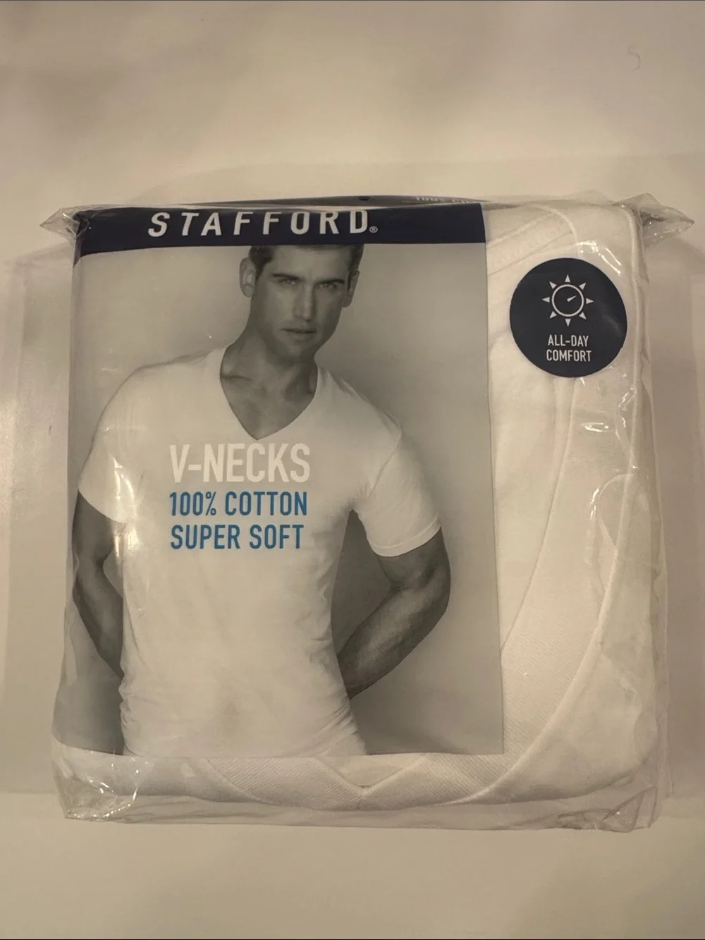 Stafford Men’s XXL - White V-Neck Men’s Undershirt - 100% Cotton